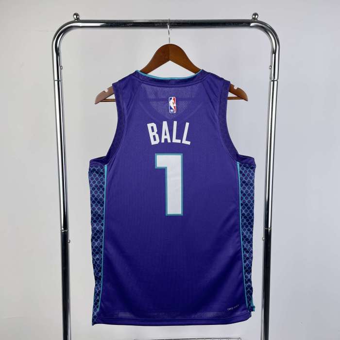 Charlotte Hornets NBA Shirt 2023 season Purple BALL 1